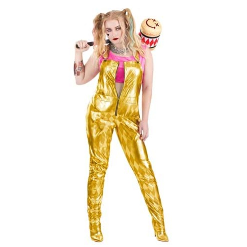 Plus Size Harley Quinn Gold Overalls Costume for Women  1X