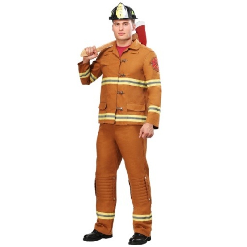 Men's Tan Firefighter Uniform Costume Small