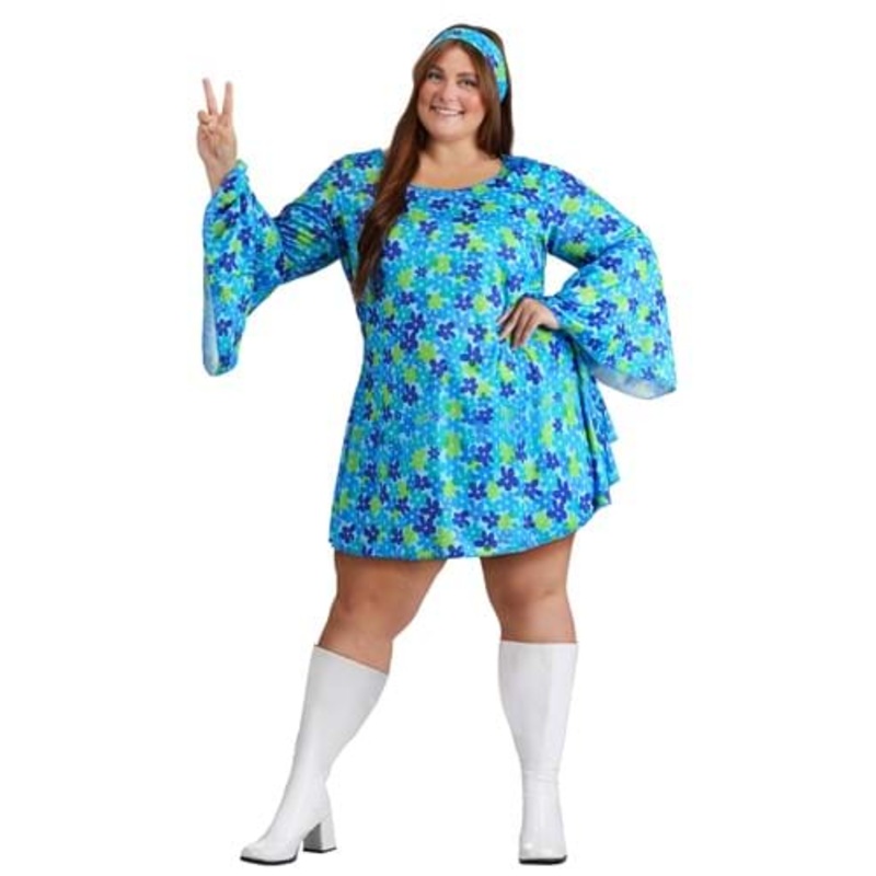 Plus Size Women's Wild Flower 70s Disco Dress Costume 1X