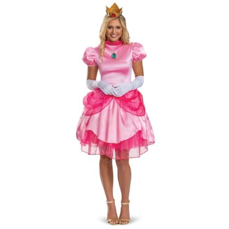 Women's Deluxe Super Mario Bros. Pretty Princess Peach Costume with Gloves Small