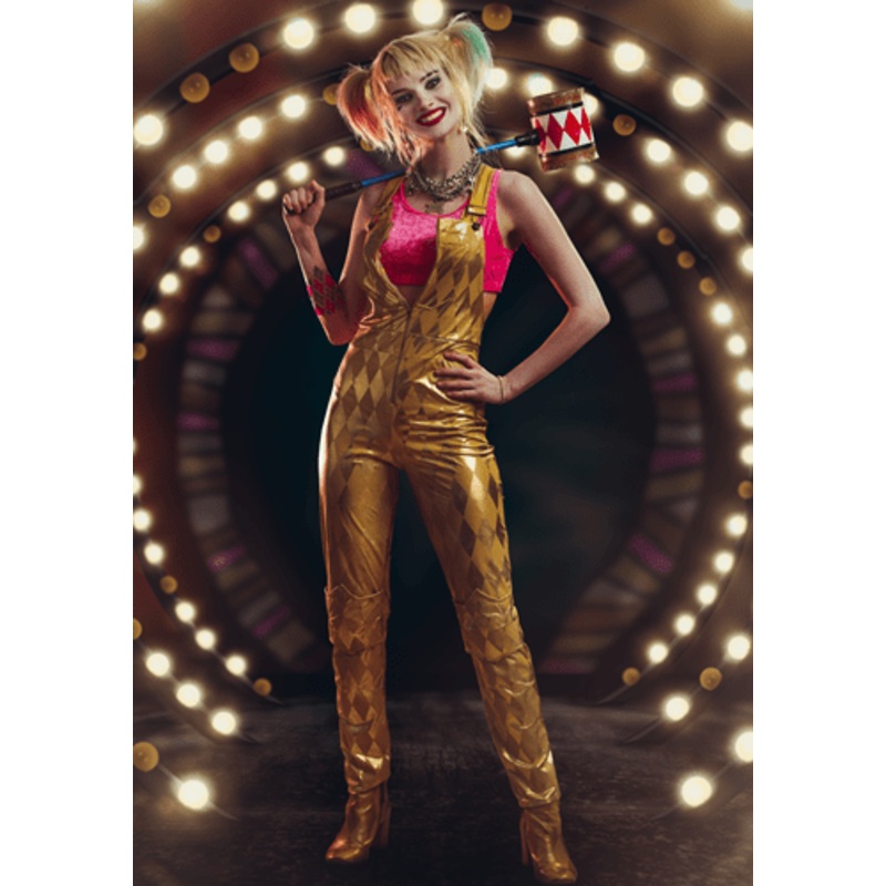 Women's Harley Quinn Gold Overalls Costume X-Small