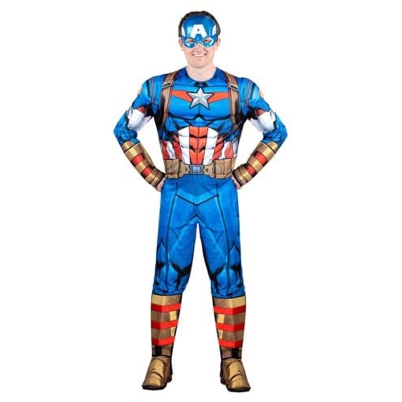 Men's Captain America Costume with Muscles Small