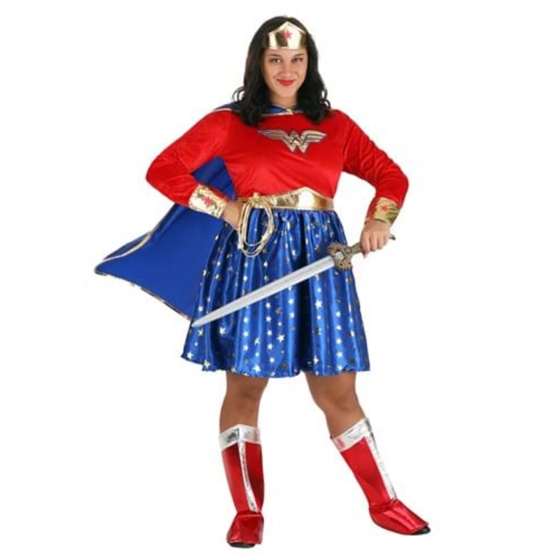 Plus Size Wonder Woman Long Sleeved Costume Dress for Women 1X