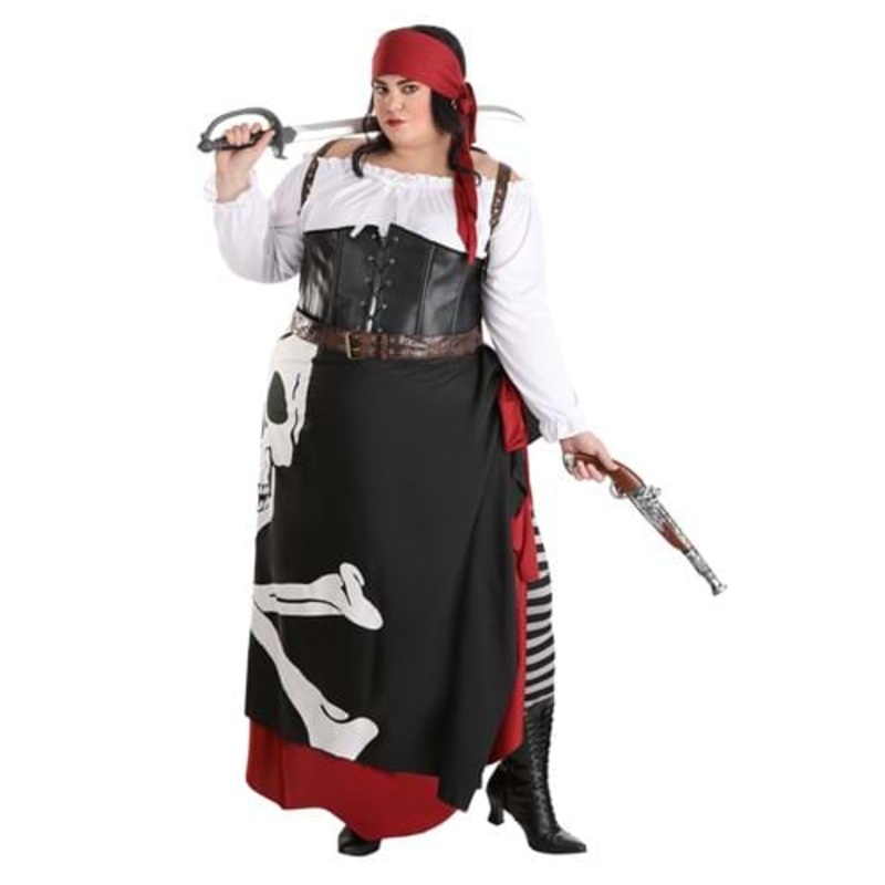 Women's Plus Size Skeleton Flag Rogue Pirate Costume 1X